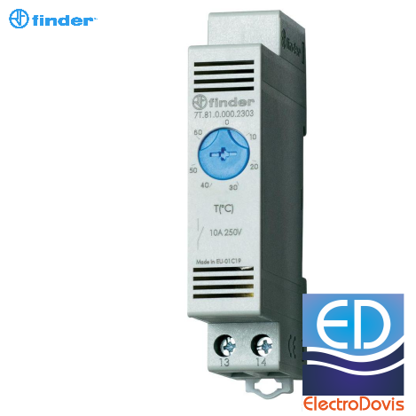 Termostat cu montaj pe sina 1ND 0 +60 7T.81.0.000.2303 --pentru control ventilatie Finder