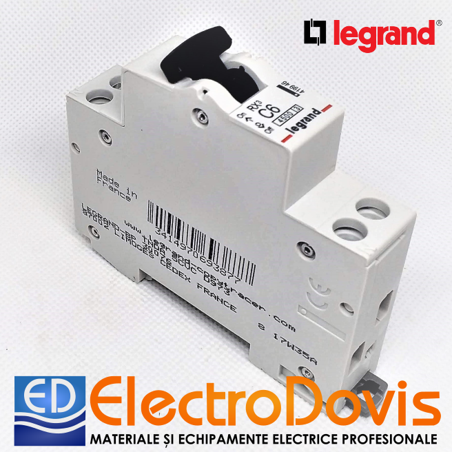 Întrerupător automat F+N LEGRAND curba C 6A 4.5kA 419946 nul pe stanga