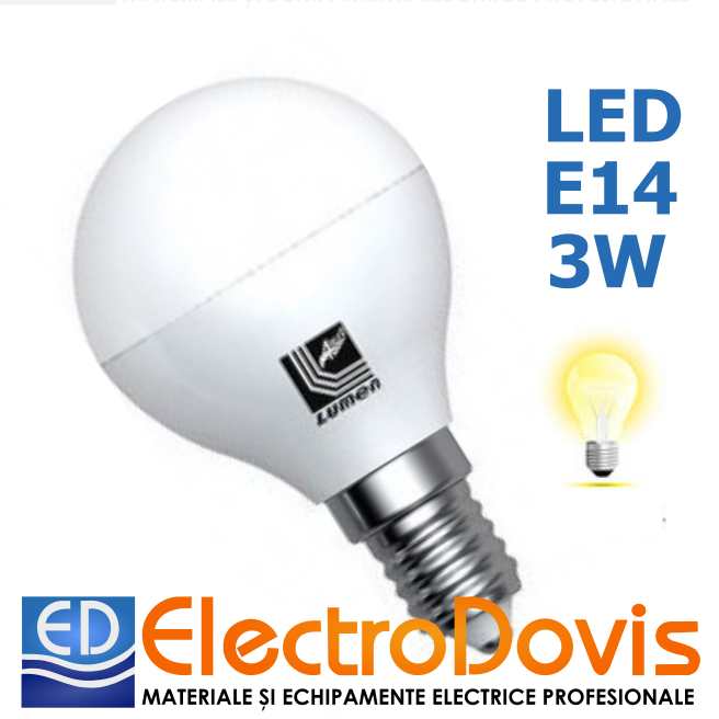 BEC LED 3W 230V 50Hz E14 sferic lumină caldă 13-1412300 DBL