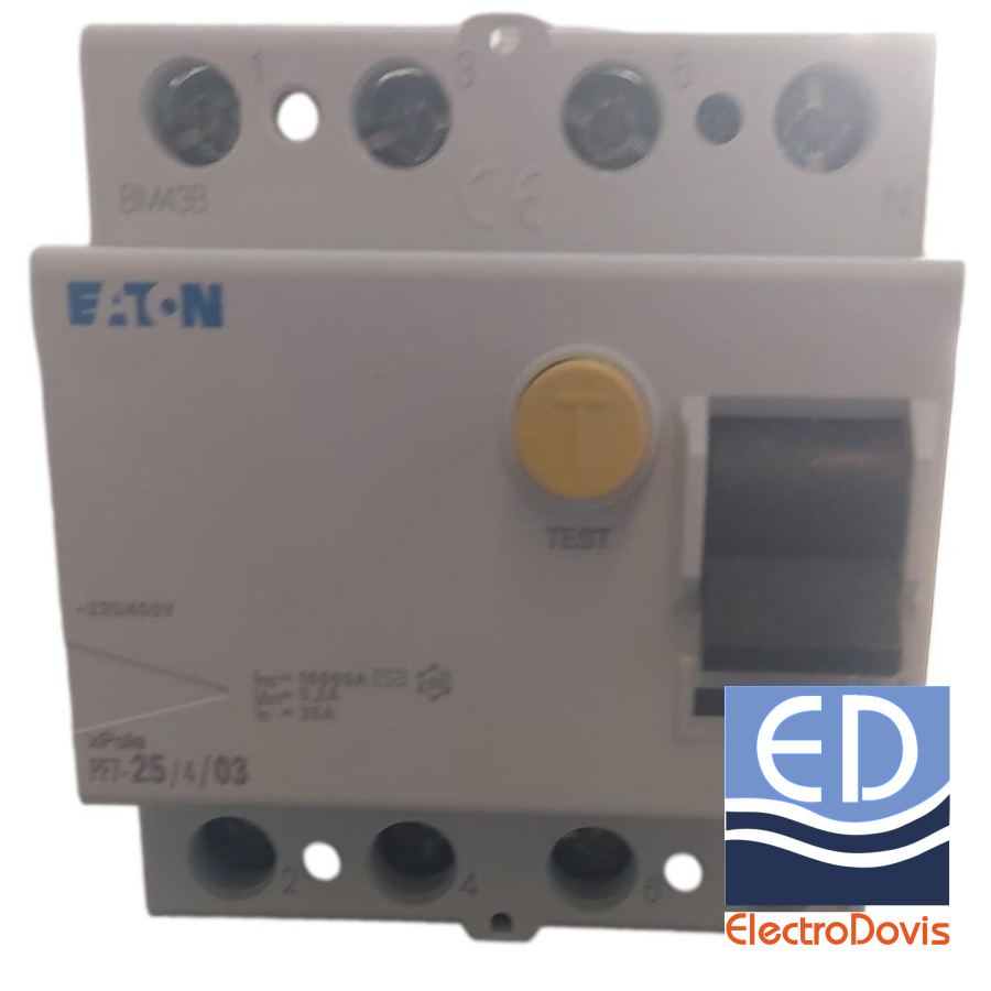 Întrerupător diferențial tetrapolar 25A/ 300mA RCCB tip AC EATON - PF7/25A/4/0.3A