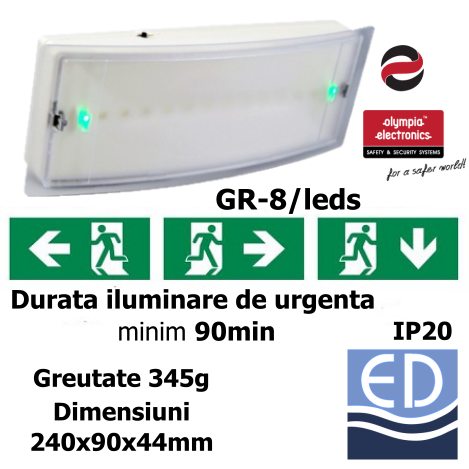 CORP iluminat siguranță 2.7W 12led IP42 90min GR-8 permanent/nepermanent