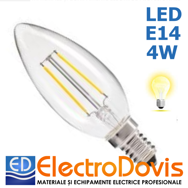 BEC LED 4W E14 fil. lumanare lumină caldă 2800K clar Lumen