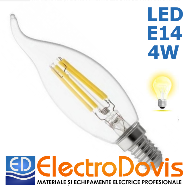 BEC LED 4W E14 fil. fantezie lumină caldă 2800K clar Lumen 13-14014002