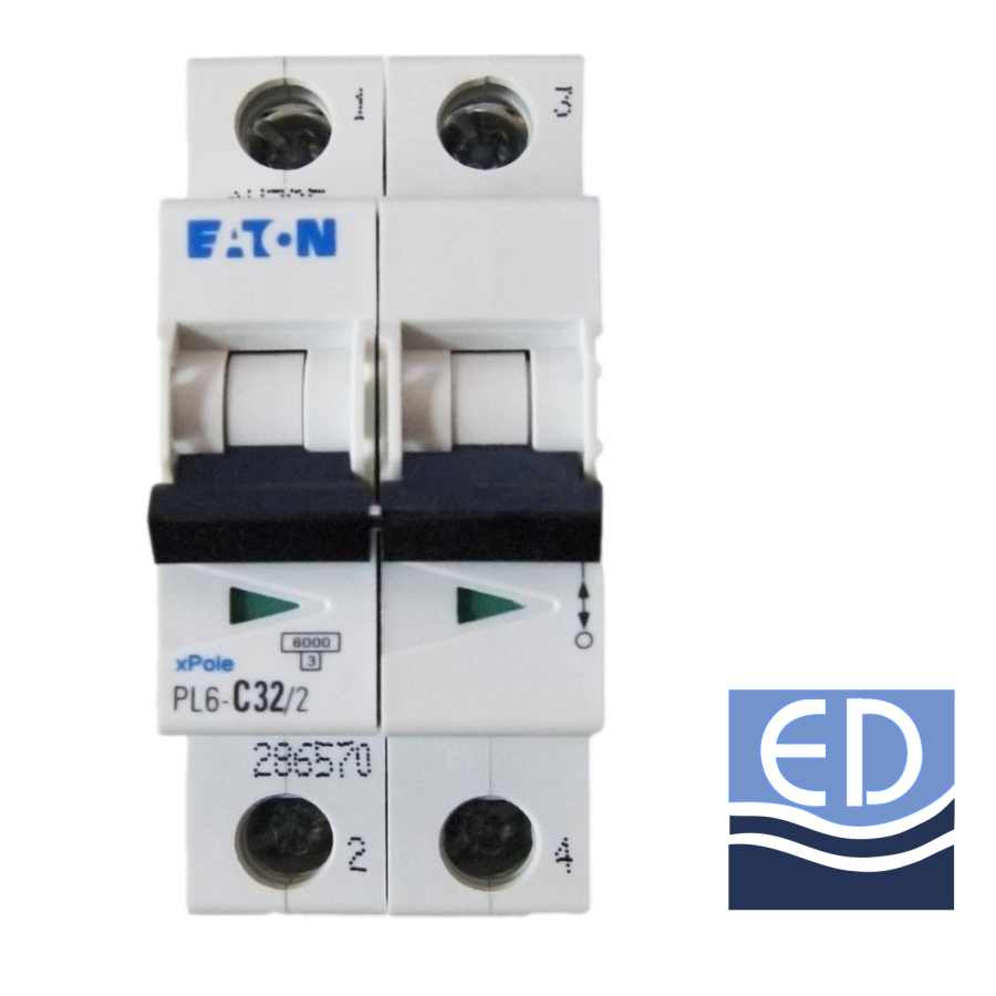 Întrerupător automat bipolar PL6-C32/2(Eaton) 32A 6kA