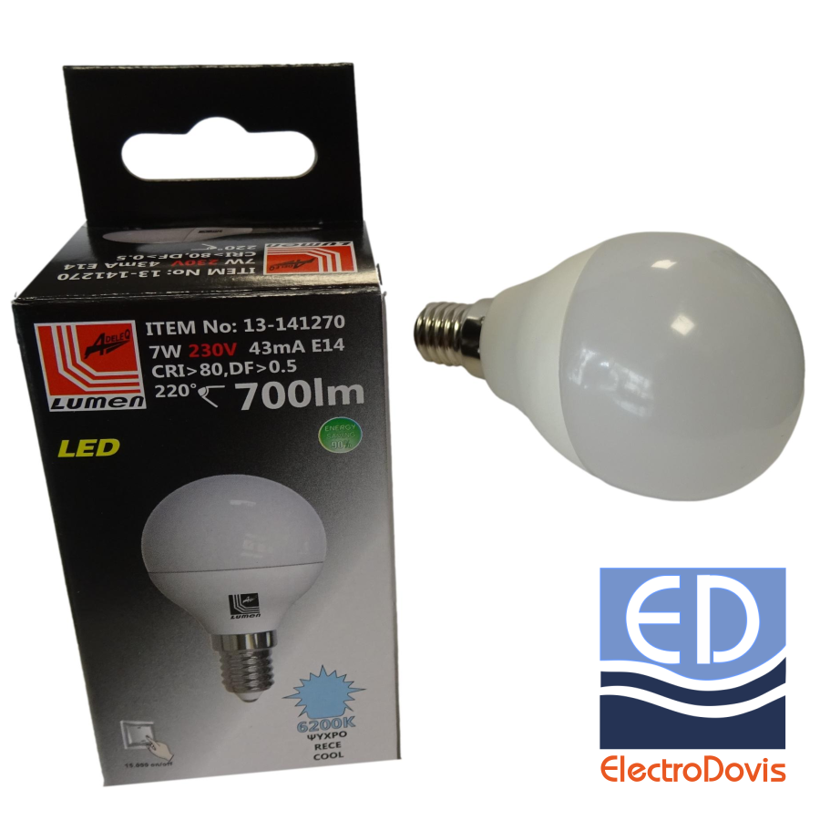 BEC LED 7W 230V E14 sferic lumină rece 6200k Lumen 13-141270