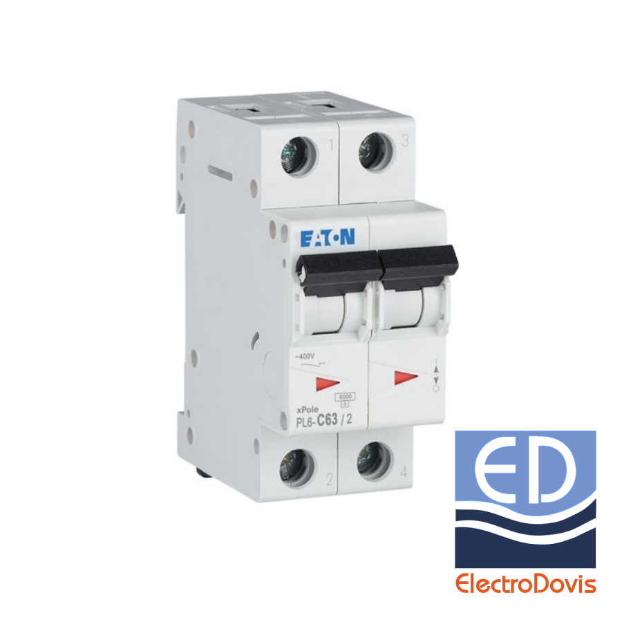 Întrerupător automat bipolar PL6-C63/2(Eaton) 63A 6kA
