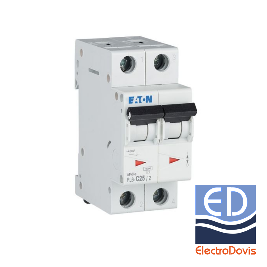 Întrerupător automat bipolar PL6-C25/2(Eaton) 25A 6kA