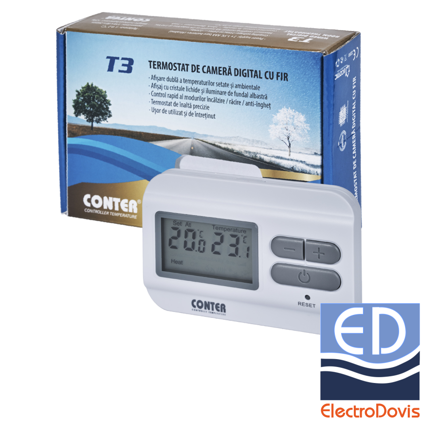 TERMOSTAT ELECTRONIC T3 cu fir neprogramabil SLIM