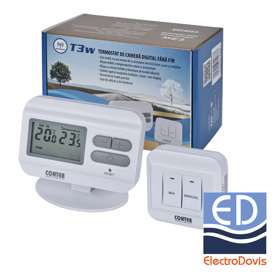 TERMOSTAT ELECTRONIC T3W fara fir neprogramabil SLIM