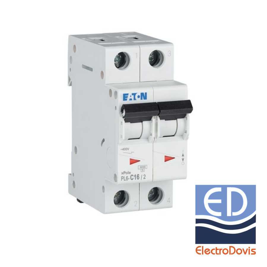 Întrerupător automat bipolar PL6-C16/2(Eaton) 16A 6kA