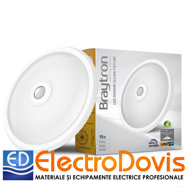 PLAFONIERA LED CU SENZOR 15W 6500k SPV BRAYTRON (285mm x 67mm)
