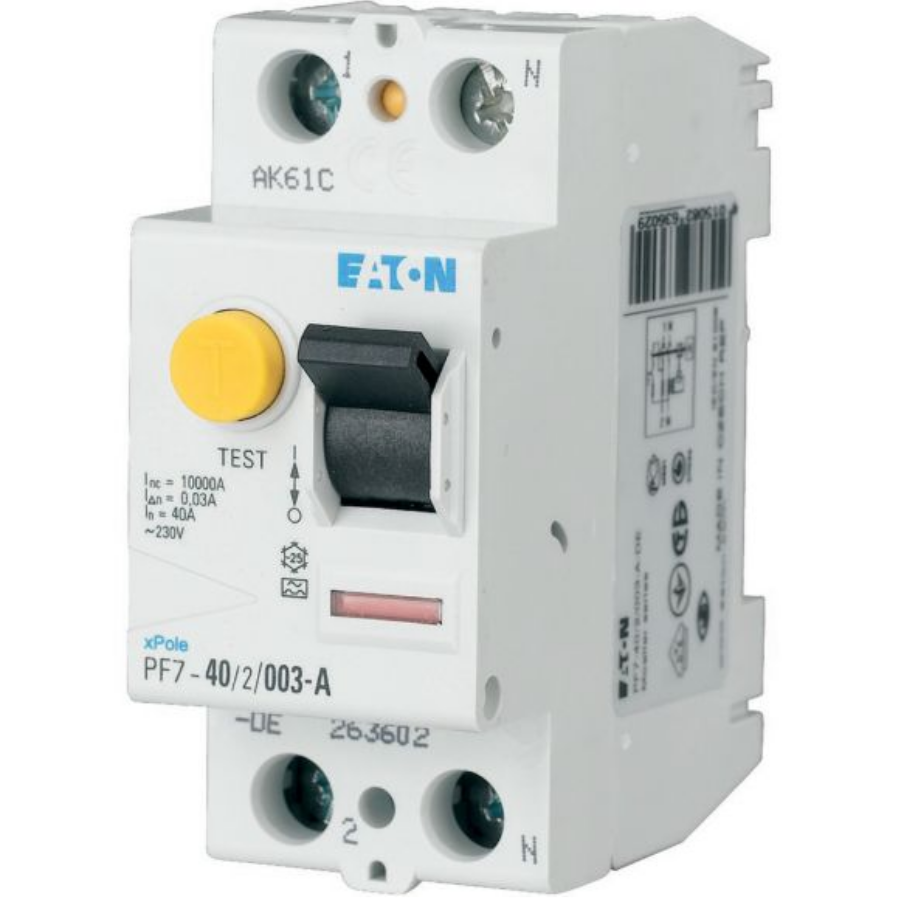 Întrerupător diferențial 1P+N 40A/ 30mA RCCB tip A EATON - PF7-40A/2/0.03A-A-DE
