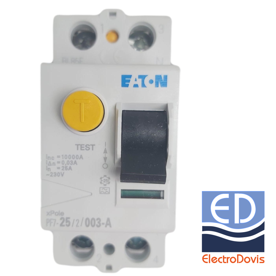 Întrerupător diferențial 1P+N 25A/ 30mA RCCB tip A EATON - PF7-25A/2/0.03A-A-DE