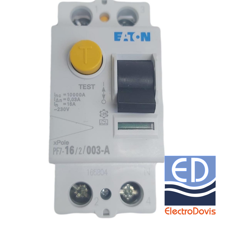 Întrerupător diferențial 1P+N 16A/ 30mA RCCB tip A EATON - PF7-16A/2/0.03A-A-DE