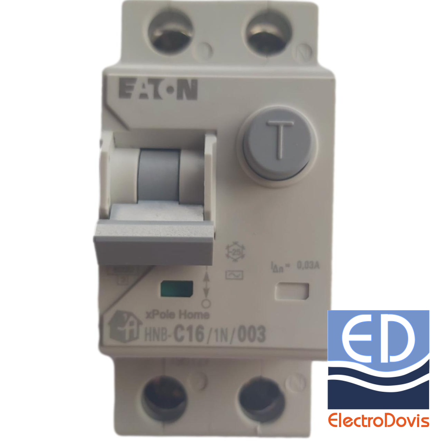Întrerupător diferențial 1P+N 16A/ 30mA RCBO tip AC curba C 6kA Eaton - HNB-16A/1N/0.03A