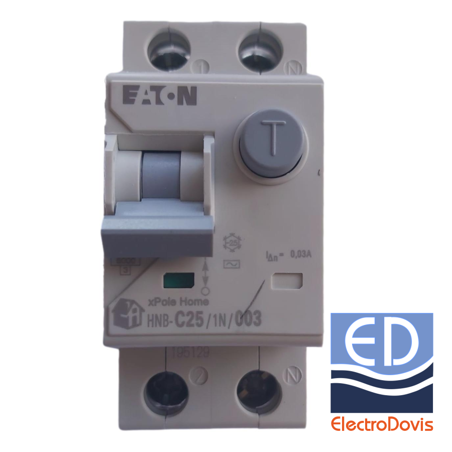 Întrerupător diferențial 1P+N 25A/ 30mA RCBO tip AC curba C 6kA Eaton - HNB-25A/1N/0.03A