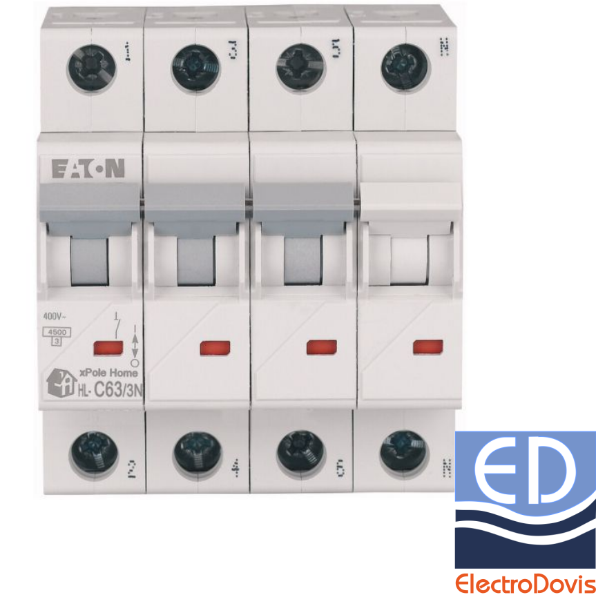 Întrerupător automat tetrapolar HL-C63/3N 63A 4.5kA Eaton