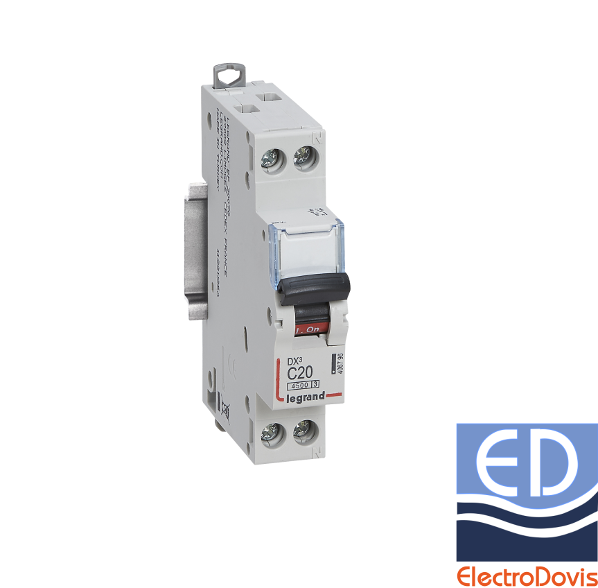 Întrerupător automat F+N LEGRAND curba C 20A 4.5kA 406796 nul pe dreapta