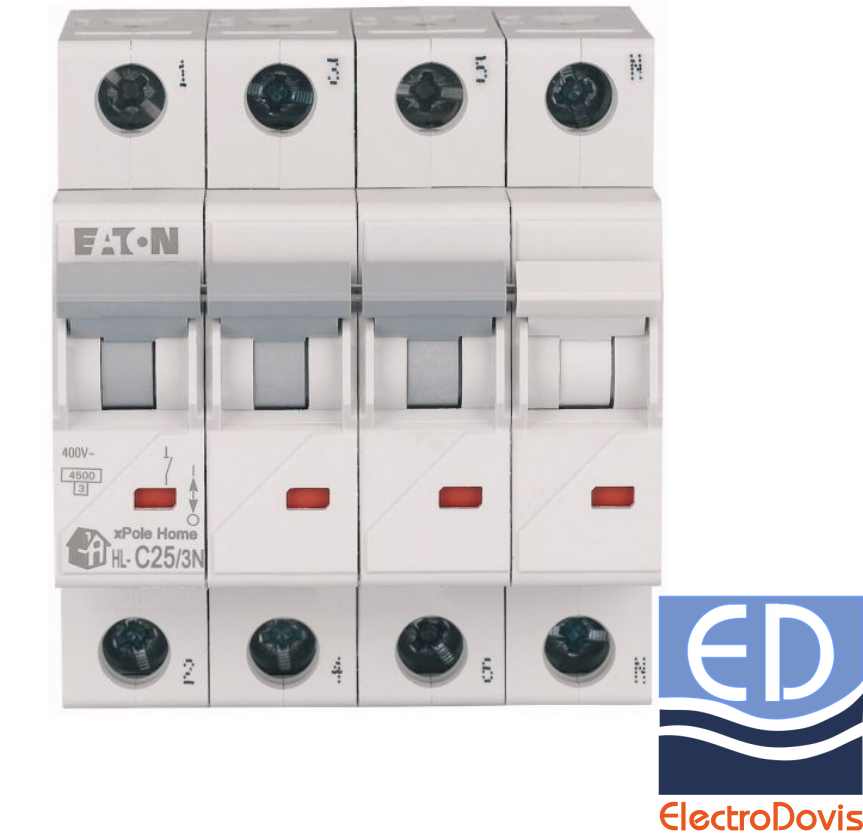 Întrerupător automat tetrapolar HL-C25/3N 25A 4.5kA Eaton