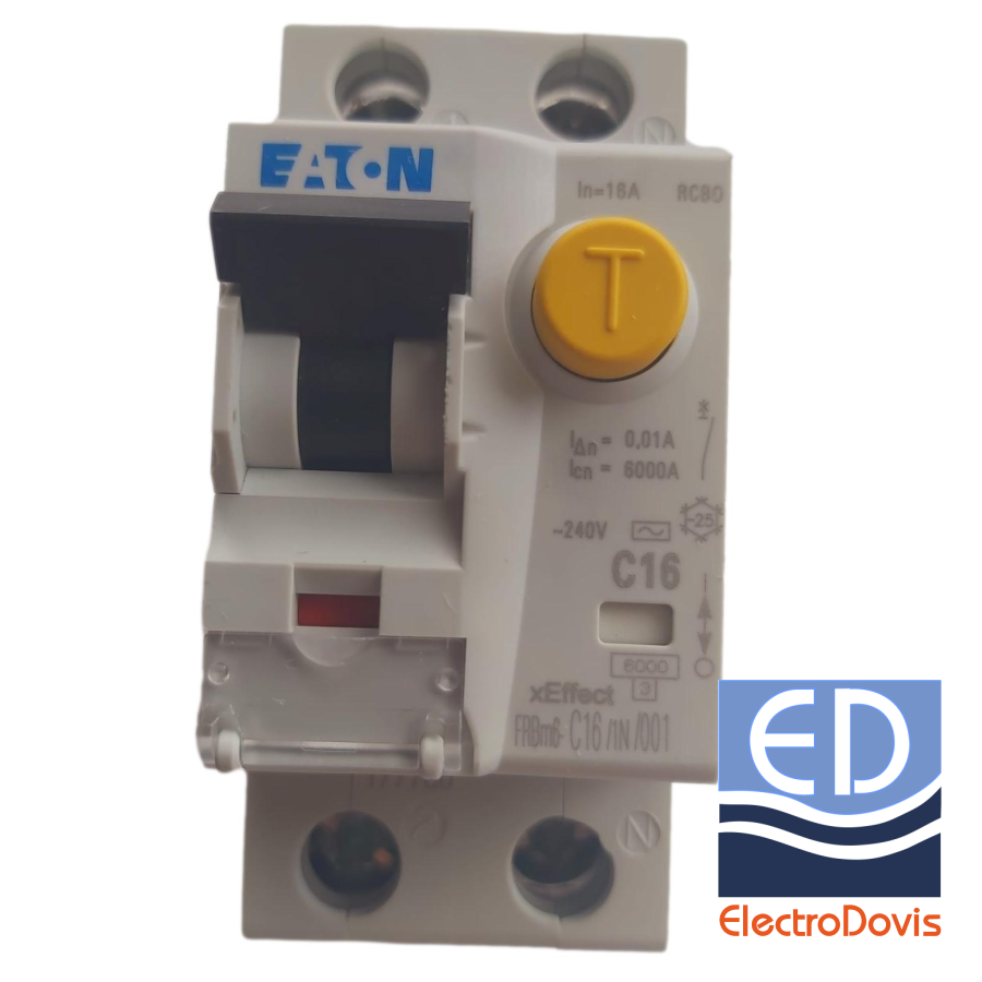 Întrerupător diferențial 1P+N 16A/ 10mA RCBO tip AC curba C 6kA EATON - FRBM6-16A/1N/0.01A