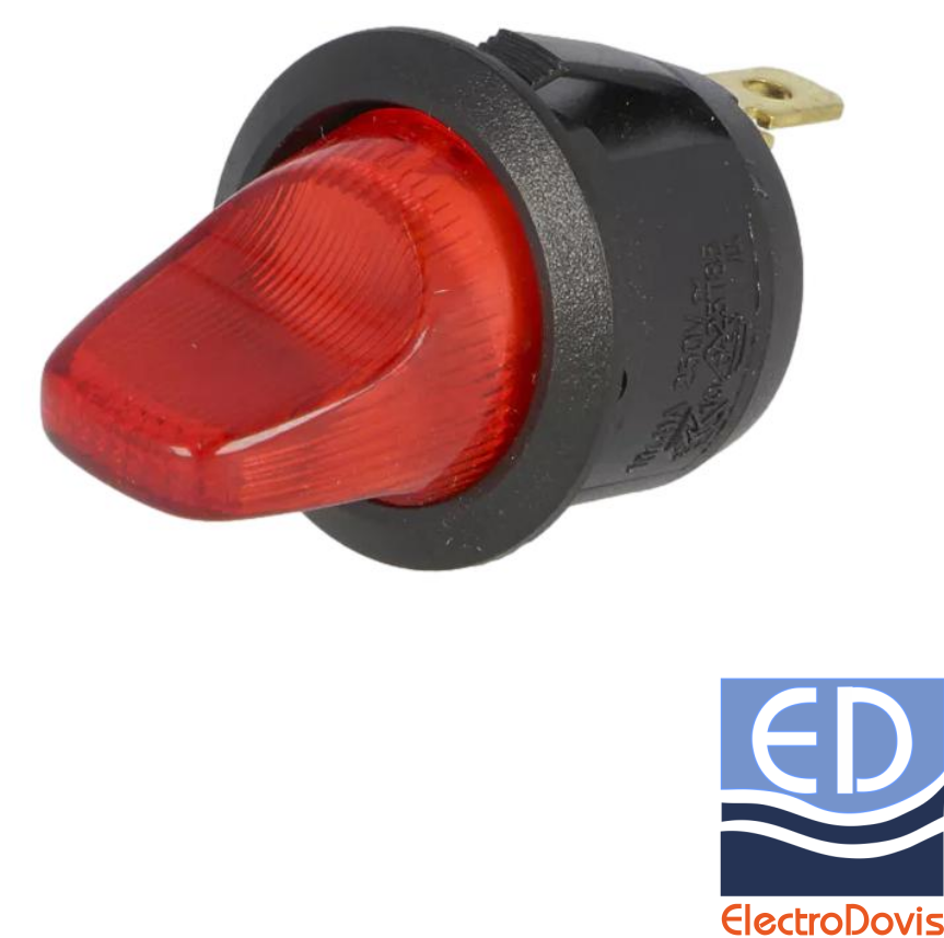INTRERUPATOR 2 POLI rotundă BASCULANT 250V 10A ILUMINABIL