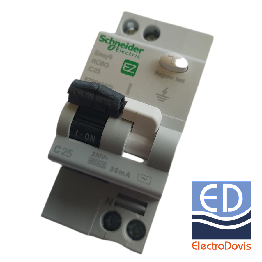 Întrerupător diferențial 1P+N 25A/ 30mA RCBO tip AC curba C 4.5kA Schneider - EZ9D32625