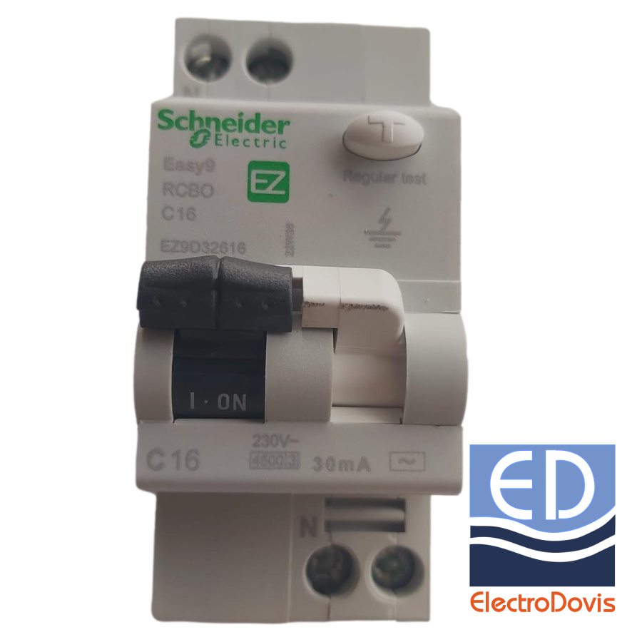 Întrerupător diferențial 1P+N 16A/ 30mA RCBO tip AC curba C 4.5kA Schneider - EZ9D32616