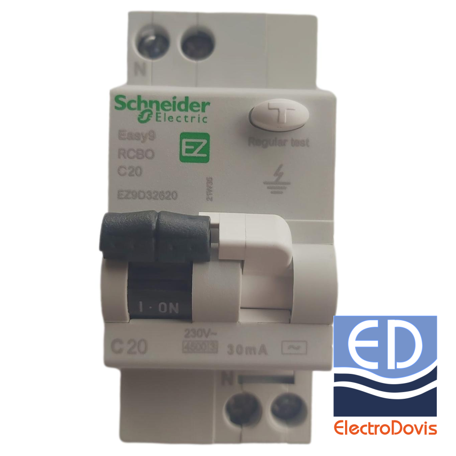 Întrerupător diferențial 1P+N 20A/ 30mA RCBO tip AC curba C 4.5kA Schneider - EZ9D32620