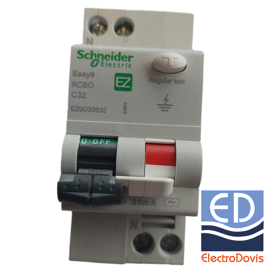 Întrerupător diferențial 1P+N 32A/ 30mA RCBO tip AC curba C 4.5kA Schneider - EZ9D32632