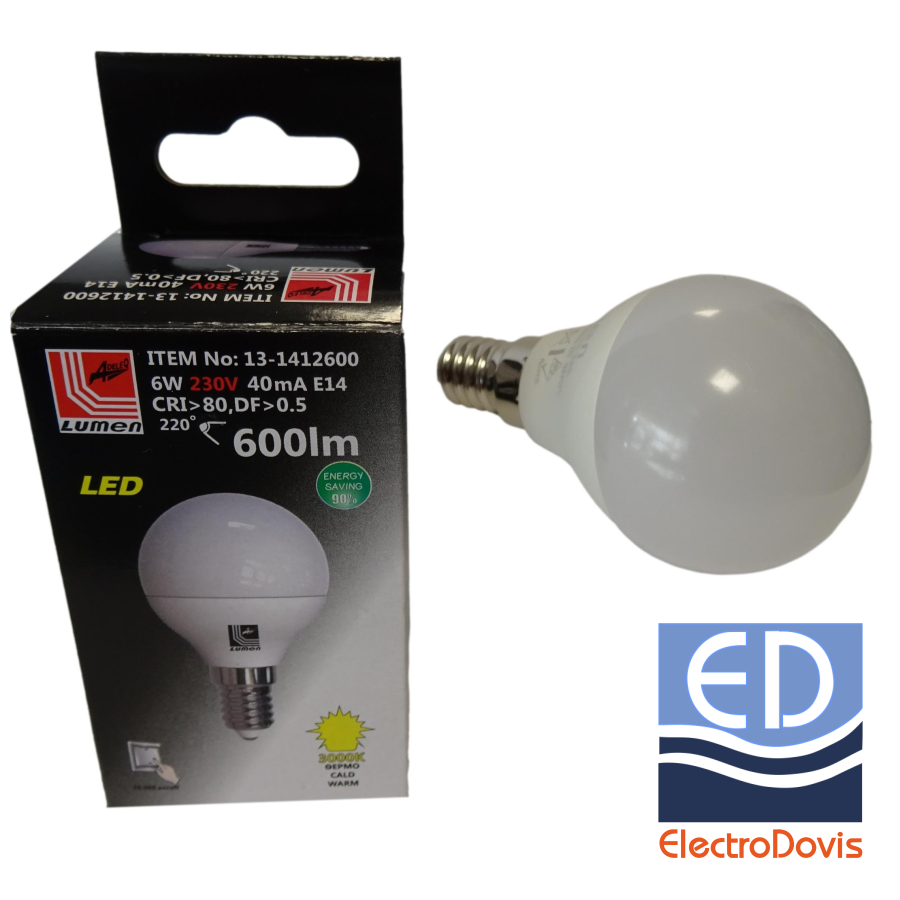 BEC LED 6W 230V 50Hz E14 sferic lumină caldă 13-1412600 DBL