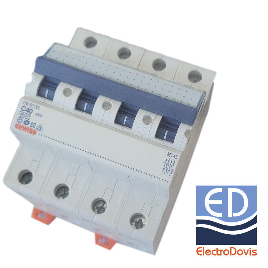 Întrerupător automat tetrapolar MCB 40A curba C 4.5kA 4P GW92192 Gewiss