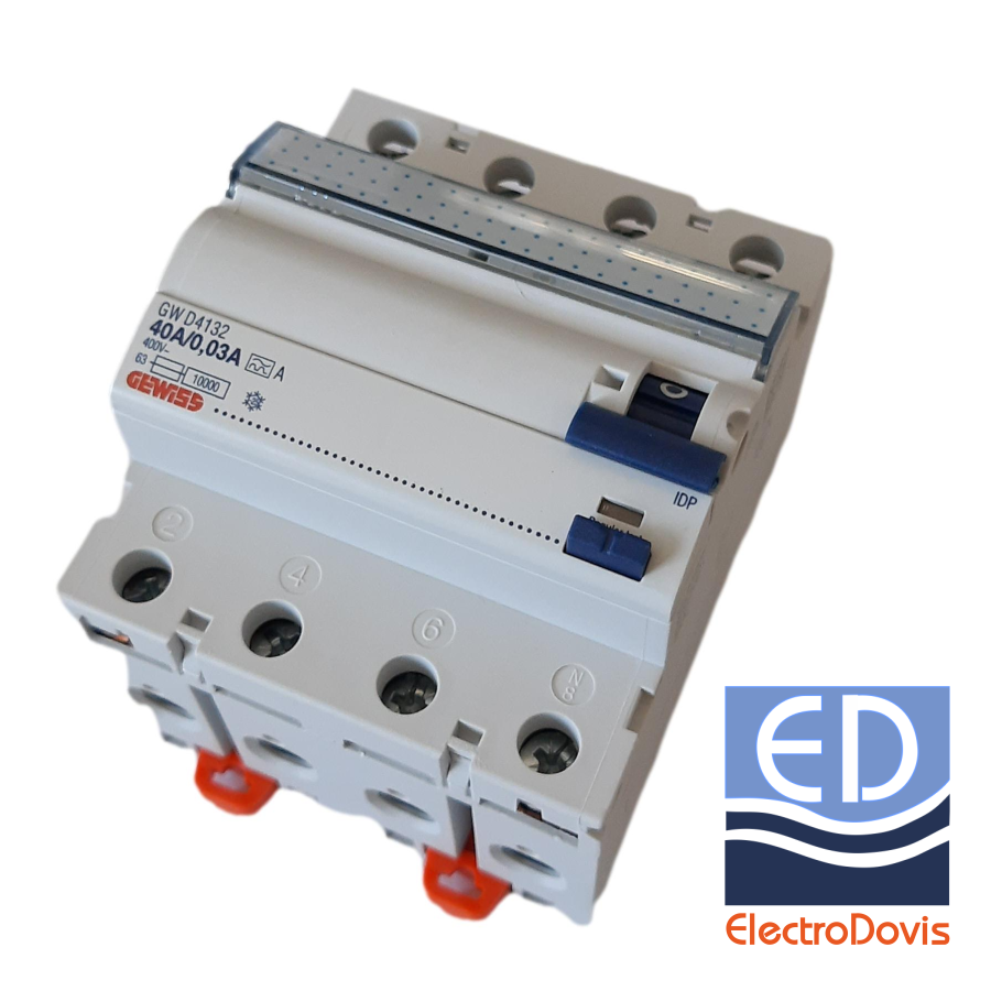 Întrerupător diferențial tetrapolar 40A/ 30mA RCCB tip A Gewiss GWD4132