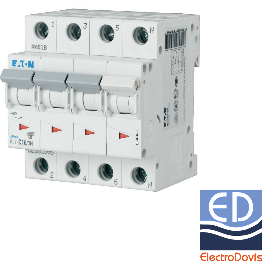 Întrerupător automat tetrapolar PL7 50A C50/3N 10kA Eaton