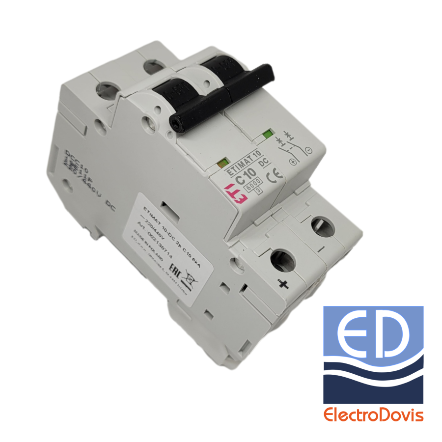 Întrerupător automat bipolar DC 10A 6kA Eti 002138714
