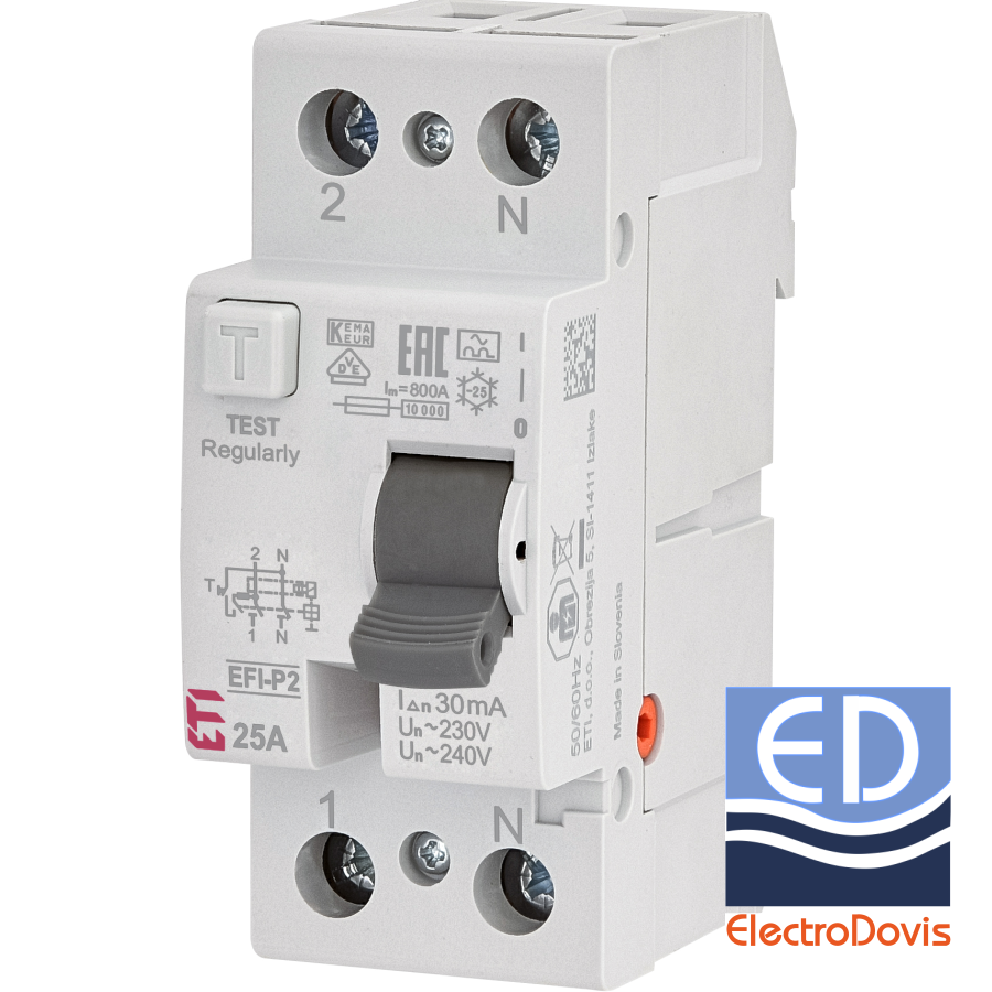 Întrerupător diferențial 1P+N 25A/ 30mA RCCB tip A 10kA EFI-P2 A 25/0.03 Eti 2061111