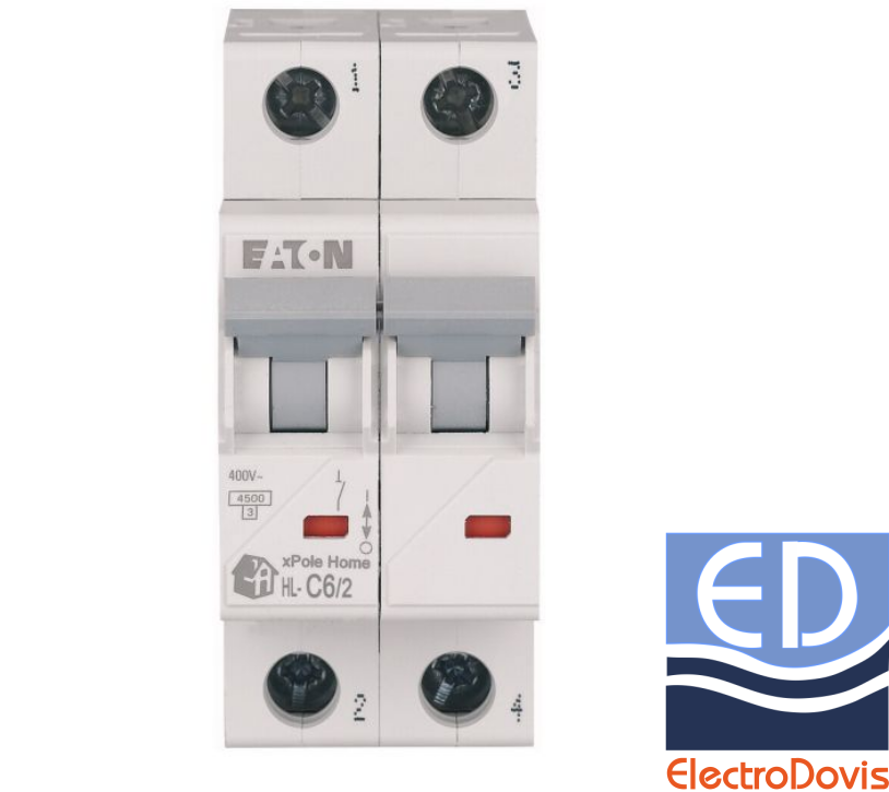 Întrerupător automat bipolar HL-C6/2(Eaton) 6A 4.5kA