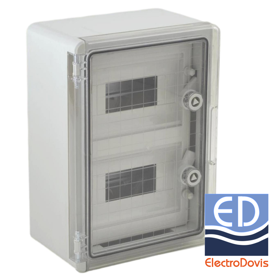 DULAP ABS 400X300X170 12X2 IP65 CU USA transparent cu sina sigurante