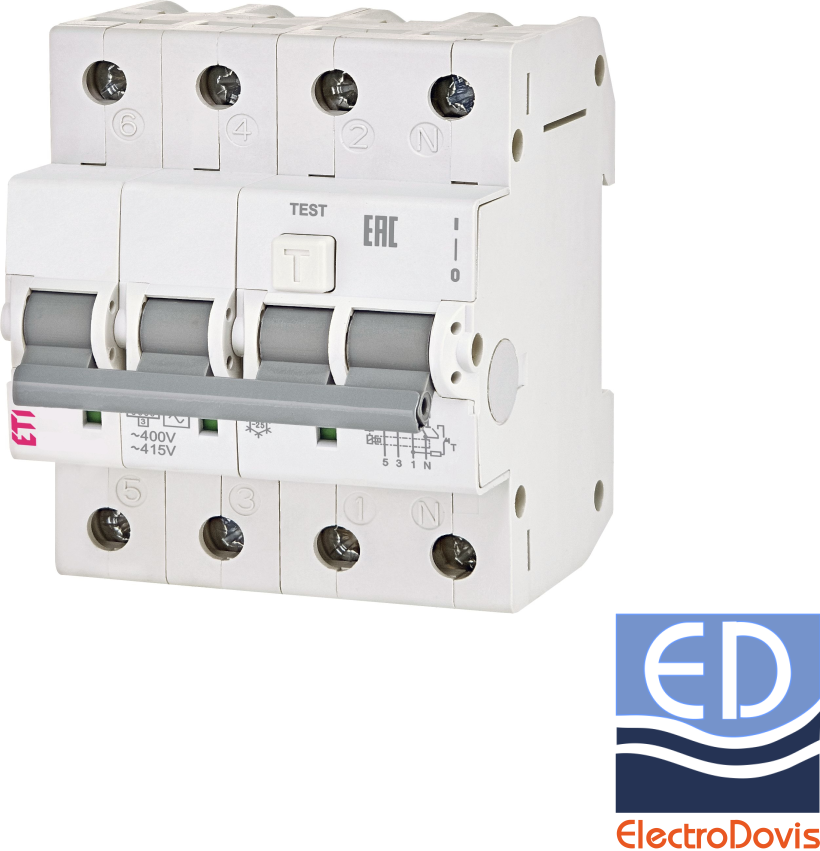 Întrerupător diferențial tetrapolar 20A/ 30mA RCBO tip A curba B 6kA 3p+N KZS-4M Eti 002174905