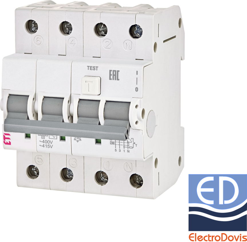 Întrerupător diferențial tetrapolar 32A/ 30mA RCBO tip A curba B 6kA 3p+N KZS-4M Eti 002174907