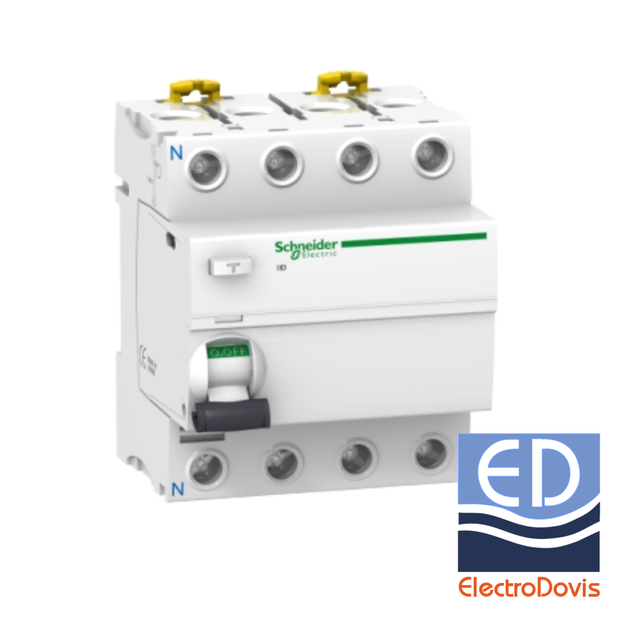 Întrerupător diferențial tetrapolar 63A/ 30mA RCCB tip AC 10kA Schneider - A9R41463