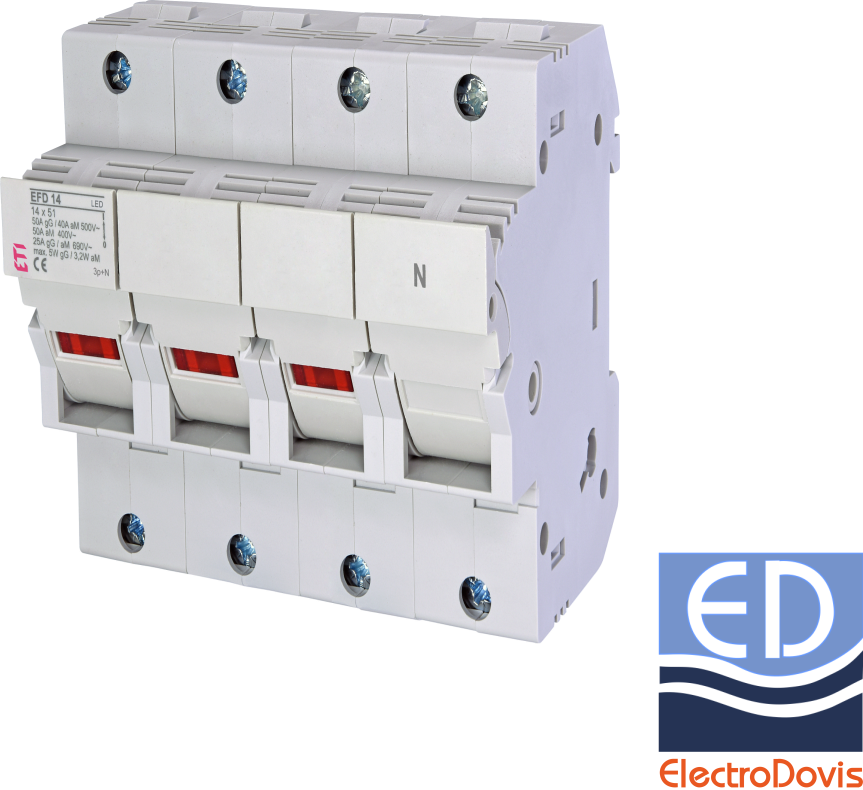 SEPARATOR FUZIBILI 14x51 3P+N cu led 50A maxim EFD14 ETI 2560015