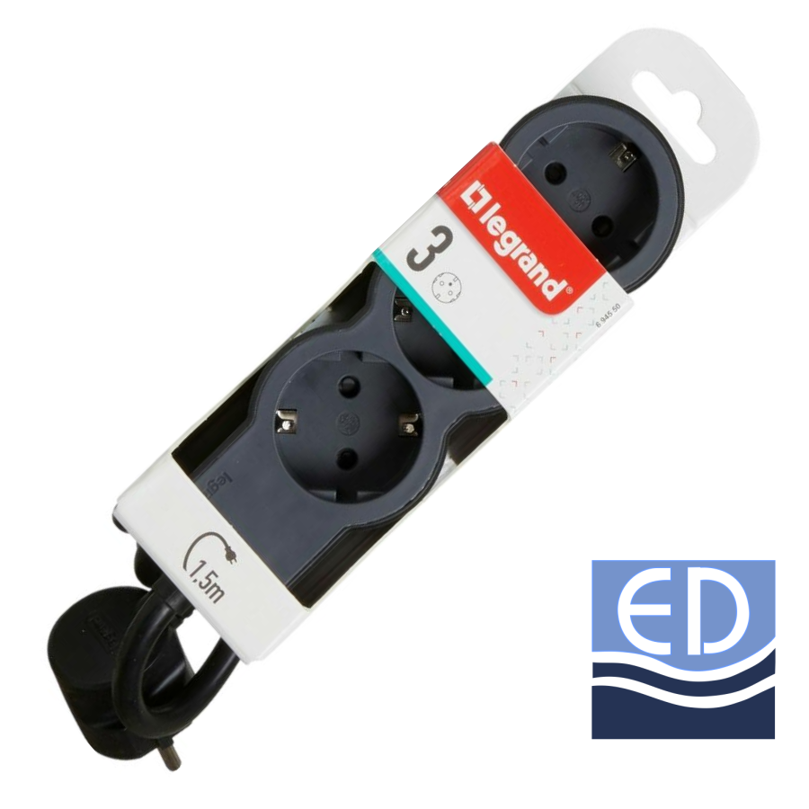 prelungitor 1,5M 3PRIZE negru 694550 Legrand NOU