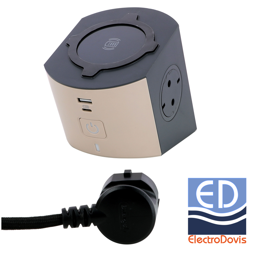 prelungitor 2M 2Prize+Întrerupător cu Incarcator Inductie si USB A+C negru 694500