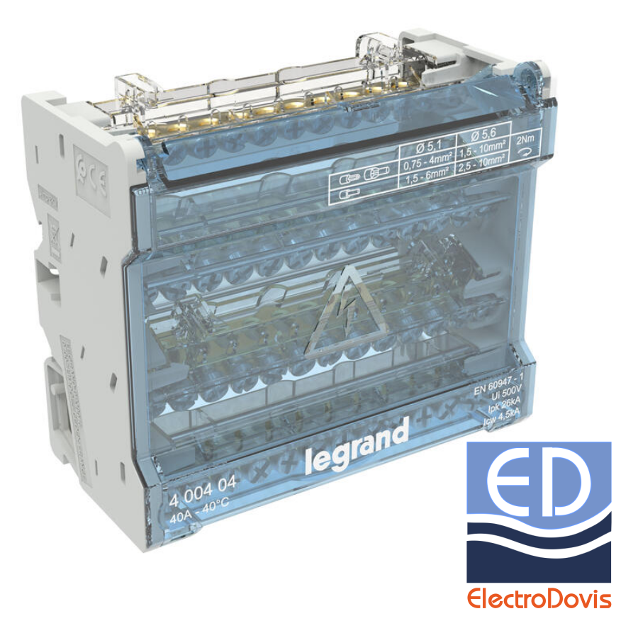 repartitor tetrapolar 40A 6mod 1x16mmp+12x10mmp 400404 Legrand