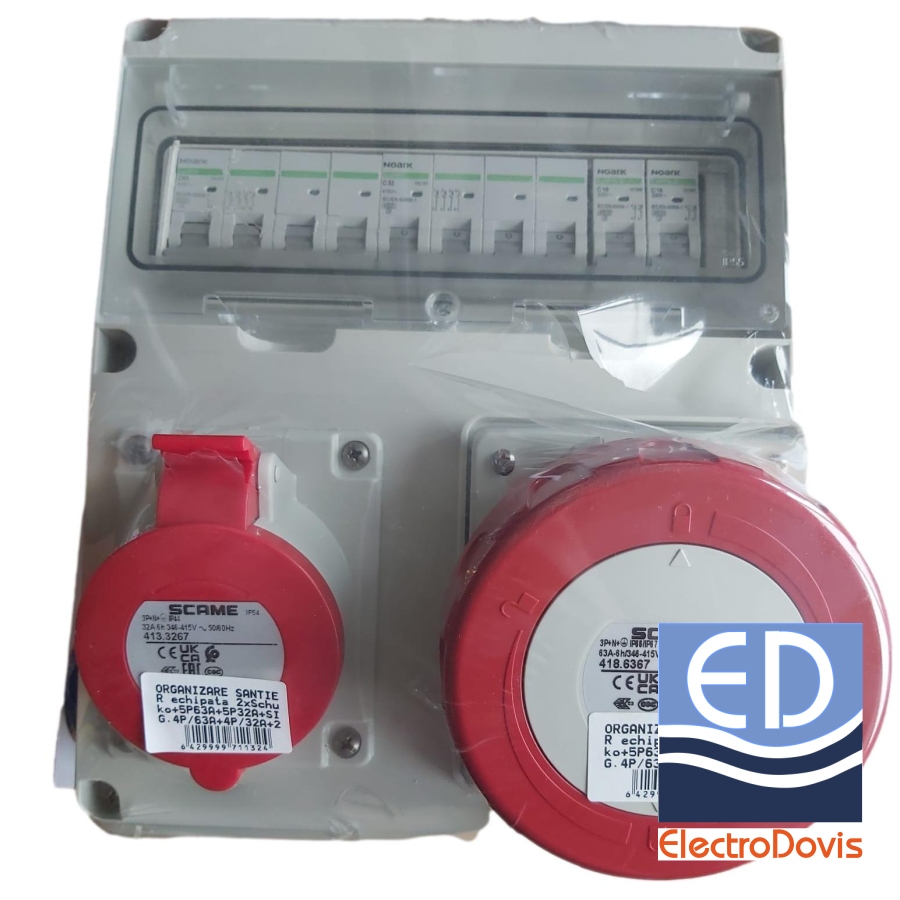 ORGANIZARE SANTIER echipata 2xSchuko+5P63A+5P32A+siguranță 4P/63A+4P/32A+2xF+N/16A Scame
