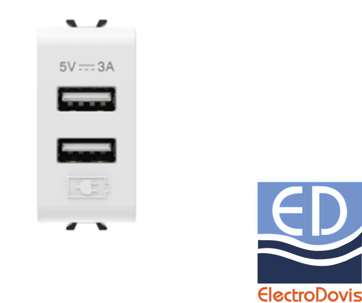 ADAPTOR USB GW15447 alb satinat Chorus pentru incarcare, maxim 3A total, 5V, 2xUSB tipA