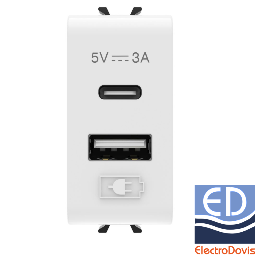 ADAPTOR USB GW10449 Chorus pentru incarcare, maxim 3A total, 5V. 1xUSB tipA + 1 tipC