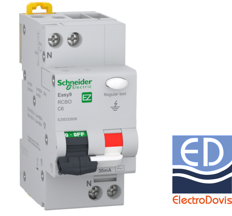 Întrerupător diferențial 1P+N 6A/ 30mA RCBO tip AC curba C 4.5kA Schneider - EZ9D32606