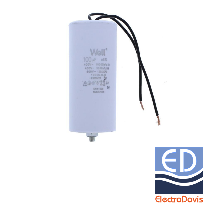 CONDENSATOR 100µF CU FIR pentru MOTOR 400V Well