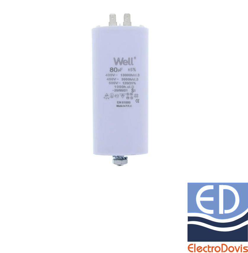 CONDENSATOR 80µF CU BORNE pentru MOTOR 400V Well